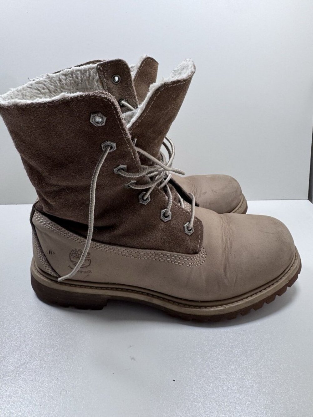 Timberland Authentics Teddy Fleece Women's 7 36 Taupe Waterproof Fold-Down Boot